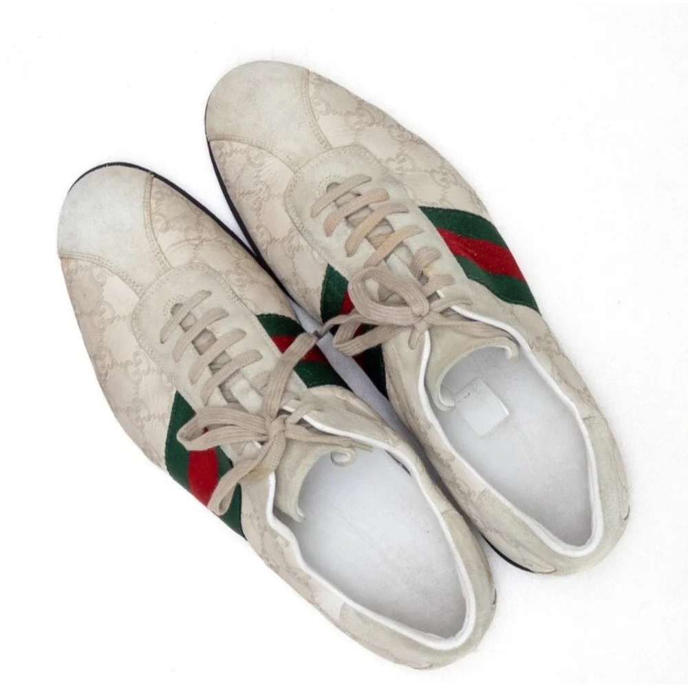 VTG Gucci Sneakers Men's Size US 10.5 Low Top Leather Suede GG Logo